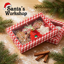 PRE ORDER 10 Pack Red Christmas Window Bakery Boxes with Mini Bells, Red Tree Tags & Rope – 18 × 13 × 2.8 cm Cookie, Cake & Treat Gift Boxes