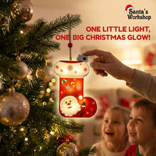 1PC Christmas Santa Stocking LED Hanging Ornament – Battery Powered Santa Claus Stocking Decoration with Snowflake Design for Christmas Tree & Home Décor