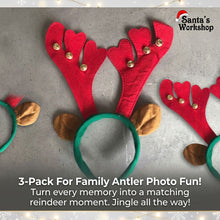 3 Set of Festive Reindeer Antlers Headband with Red Ears, Christmas, New Year, And General Purpose Fabric Holiday Decorations, Feather Free, No Power Required