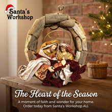 🎄 8" (20cm) Christmas Religious Wreath Ornament – Driftwood Frame with Holy Family Nativity Scene, Christian Holiday Hanging Decor ✨