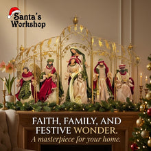 PRE ORDER 12" Handmade Christmas Nativity Set in 24" Gold Gazebo – Large Holy Family, Angel & Three Wise Men Religious Christmas Display PRE ORDER