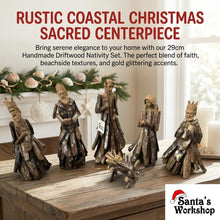 Handmade Driftwood Nativity Set 29cm – Holy Family & 3 Wise Men Rustic Christian Christmas Decoration