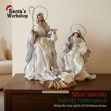 50cm Silver & White Holy Family Nativity Set with Manger – Elegant Christmas Religious Decoration