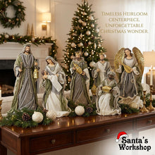 25.75″ Holy Family & Three Kings with 19.5″ Angel Handmade Nativity Set – Large Ivory, Sage Green & Gold Christmas Display