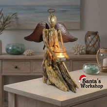 Christmas Driftwood Angel Candle Holder 36cm Rustic Wooden Angel Decoration for Home, Tabletop & Holiday Display