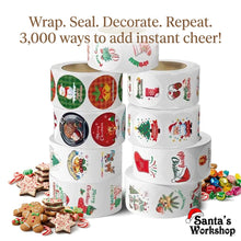 Set of 6 Rolls of 2.5cm Round Self-Adhesive Holiday Labels Featuring 44 Festive Designs for Wrapping, Envelopes, Bags, And Card Crafts (3000 stickers)