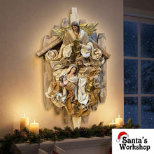 Christmas Holy Family with Angel Stable Wall Wreath Decor – Religious Nativity Wall Hanging 44.5cm
