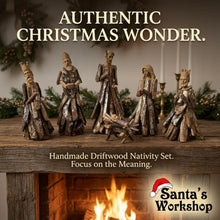 Handmade Driftwood Nativity Set 29cm – Holy Family & 3 Wise Men Rustic Christian Christmas Decoration