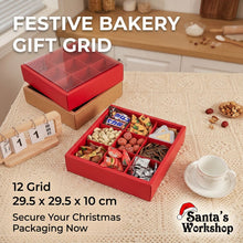 Christmas Cupcake Box 6 Grid Red Bakery Gift Boxes 12PCS | 29.5 x 29.5 x 10cm Cupcake Carrier with Insert | Holiday Gift Packaging | Pre-Order