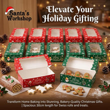 6PCS Christmas Window Bakery Boxes – Red & Green Rectangular Cake and Cookie Boxes, 30 × 14 × 6.5cm