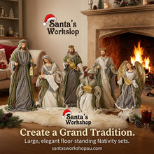 25.75″ Holy Family & Three Kings with 19.5″ Angel Handmade Nativity Set – Large Ivory, Sage Green & Gold Christmas Display
