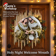 Christmas Religious Handmade Nativity Wreath with Holy Family and Angel on 17.5" Stable Wall