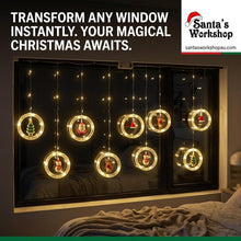 Set of Battery powdered Christmas LED Curtain Lights Featuring Charming Designs of Santa, Reindeer, Snowman, And Trees. These Glamorous String Lights Made of Plastic Are Perfect for Indoor Decoration in Homes, Bedrooms, And Parties
