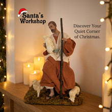 40cm Christmas Shepherd with Grazing Sheep Figurine – Religious Nativity Ornament, Holiday Home Decoration