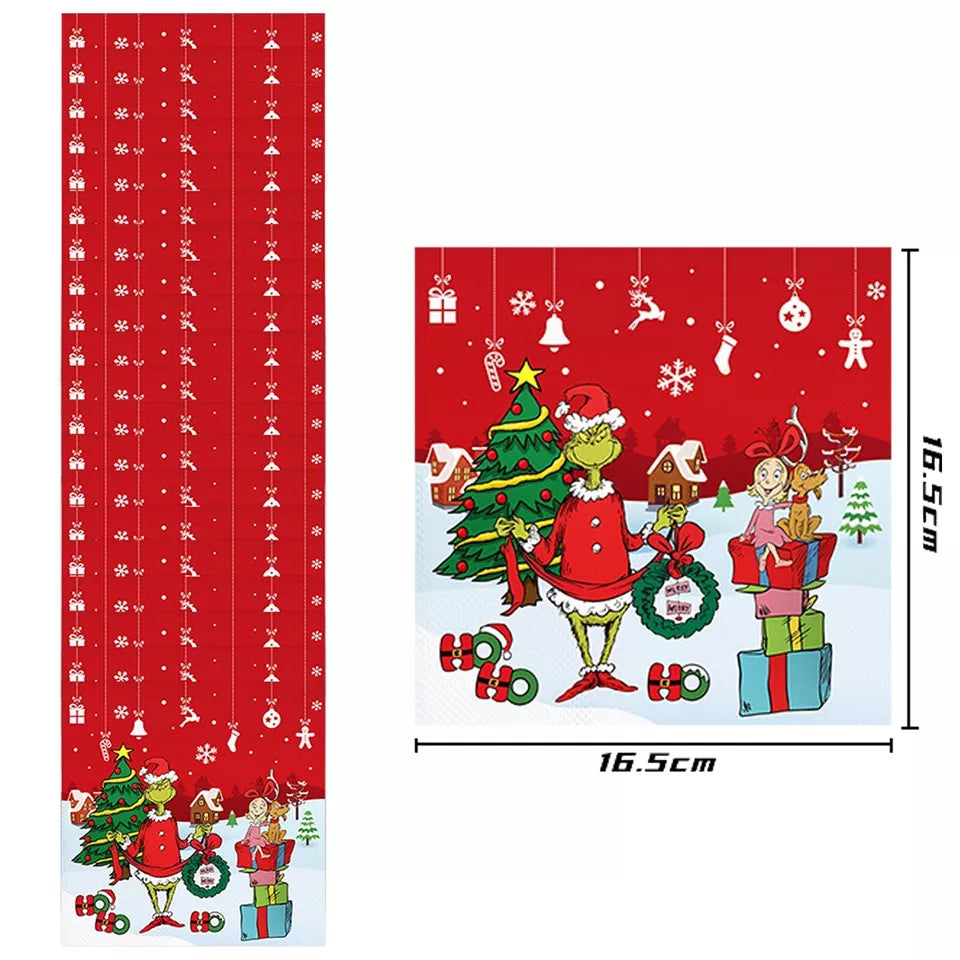 The Grinch Christmas Party Tableware Paper Plates Napkins Table Cloth Xmas Decor red - Santas Workshop Direct 