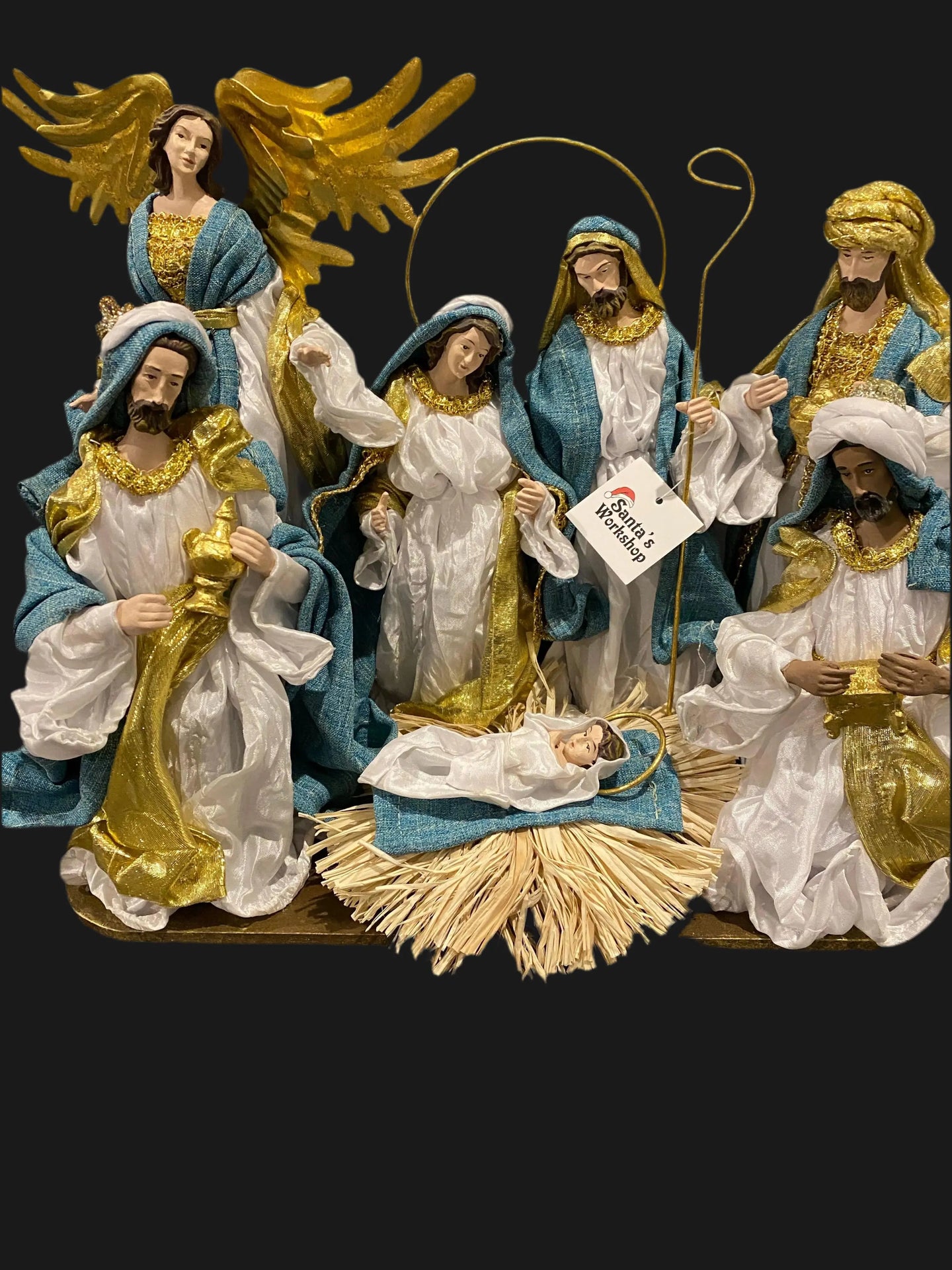 Blue white Christmas Holy Family Nativity set / scene with manger  -30-35cm Santas Workshop Direct