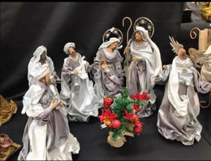 Silver and white Christmas Holy Family Nativity set / scene with manger  -35-50cm Santas Workshop Direct