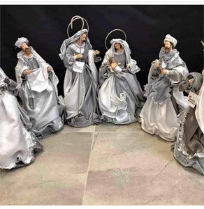 Siver and ehite Christmas Holy Family Nativity set / scene with manger  -35-55 cm Santas Workshop Direct
