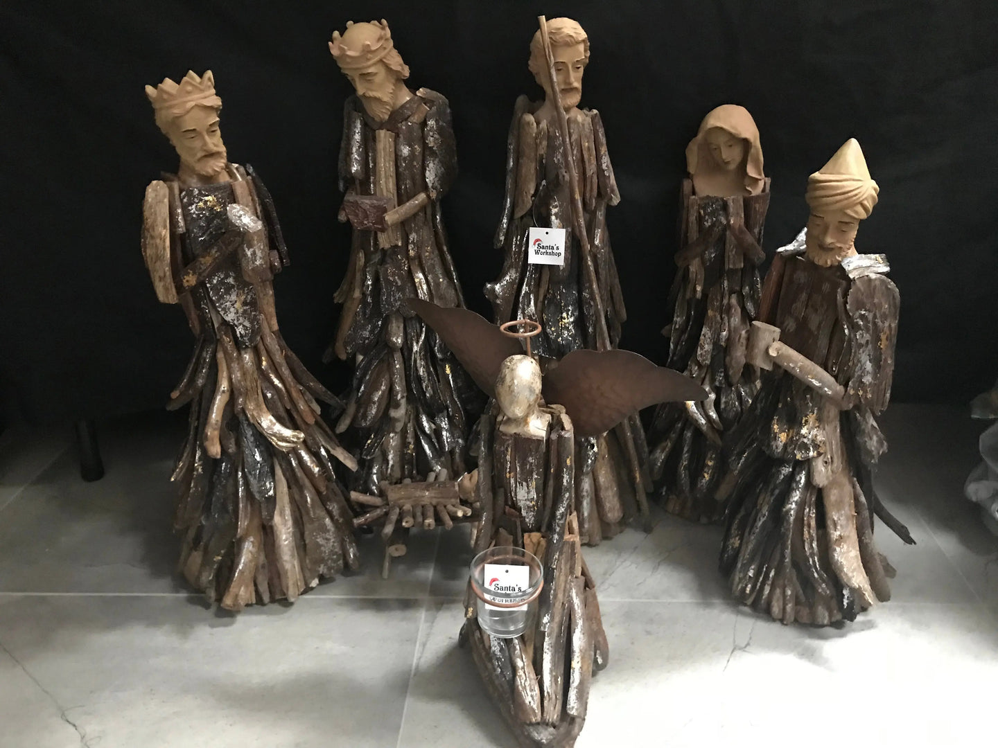 23 Driftwood Nativity Set with Angle candle holder 60 Cm Santas Workshop Direct