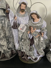 40cm Silver white Christmas Holy Family Nativity set / scene with manger  -35-50cm Santas Workshop Direct