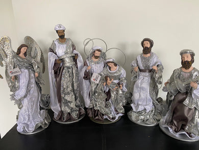 40cm Silver white Christmas Holy Family Nativity set / scene with manger  -35-50cm Santas Workshop Direct