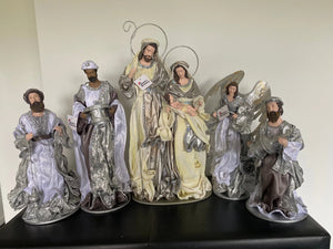 50cm Silver white Christmas Holy Family Nativity set / scene with manger  -35-50cm Santas Workshop Direct