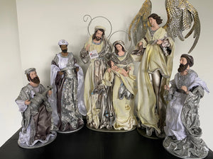 50cm Silver white Christmas Holy Family Nativity set / scene with manger  -35-50cm Santas Workshop Direct