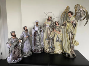 50cm Silver white Christmas Holy Family Nativity set / scene with manger  -35-50cm Santas Workshop Direct