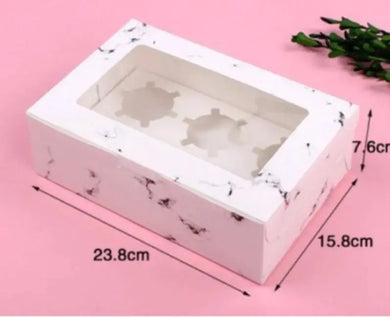 6 Hole Christmas Cup Cake Box  (marble design) x50 pcs Santas Workshop Direct