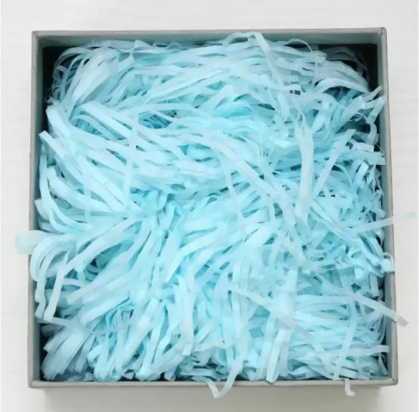 Baby blue Shredded tissue crepe paper hamper filler 20grams Santas Workshop Direct