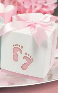 Baby footprint favour boxes baby shower Christening  Bomboniere Laser cut footprint 6cm Santas Workshop Direct