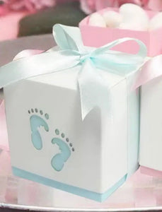 Blue Laser cut baby footprint blue/ Gender Reveal Faour gift box x 1 pc Santas Workshop Direct