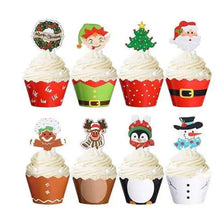 Christmas  cup cake muffin wrappers with toppers 24 pc - Santas Workshop Direct