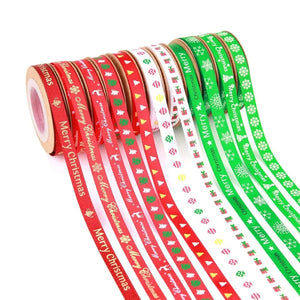 Christmas Ribbon white green red 10mm Santas Workshop Direct