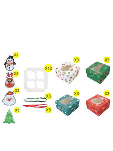 Christmas (white,Red & Green) cup cake Box x 12 pcs Santas Workshop Direct