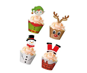 Christmas cup cake muffin wrappers with toppers 12 pc Santas Workshop Direct