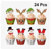 Christmas cup cake muffin wrappers with toppers 24 pc Santas Workshop Direct