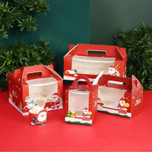 Red Christmas Themed 6 hole cupcake bakery box 6pcs carry handle