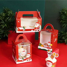 Red Christmas Themed 6 hole cupcake bakery box 6pcs carry handle