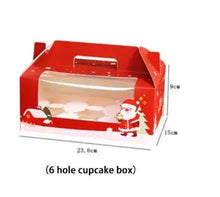 Red Christmas Themed 6 hole cupcake bakery box 6pcs carry handle