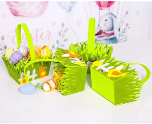 Green Easter Basket Bunny Bags / Bucket x 4 pc Santas Workshop Direct
