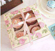 Mothers day Birthday Valentines day Pink 4 hole cup cake/ cookie gift box with pink ribbo 1pcs - Santas Workshop Direct