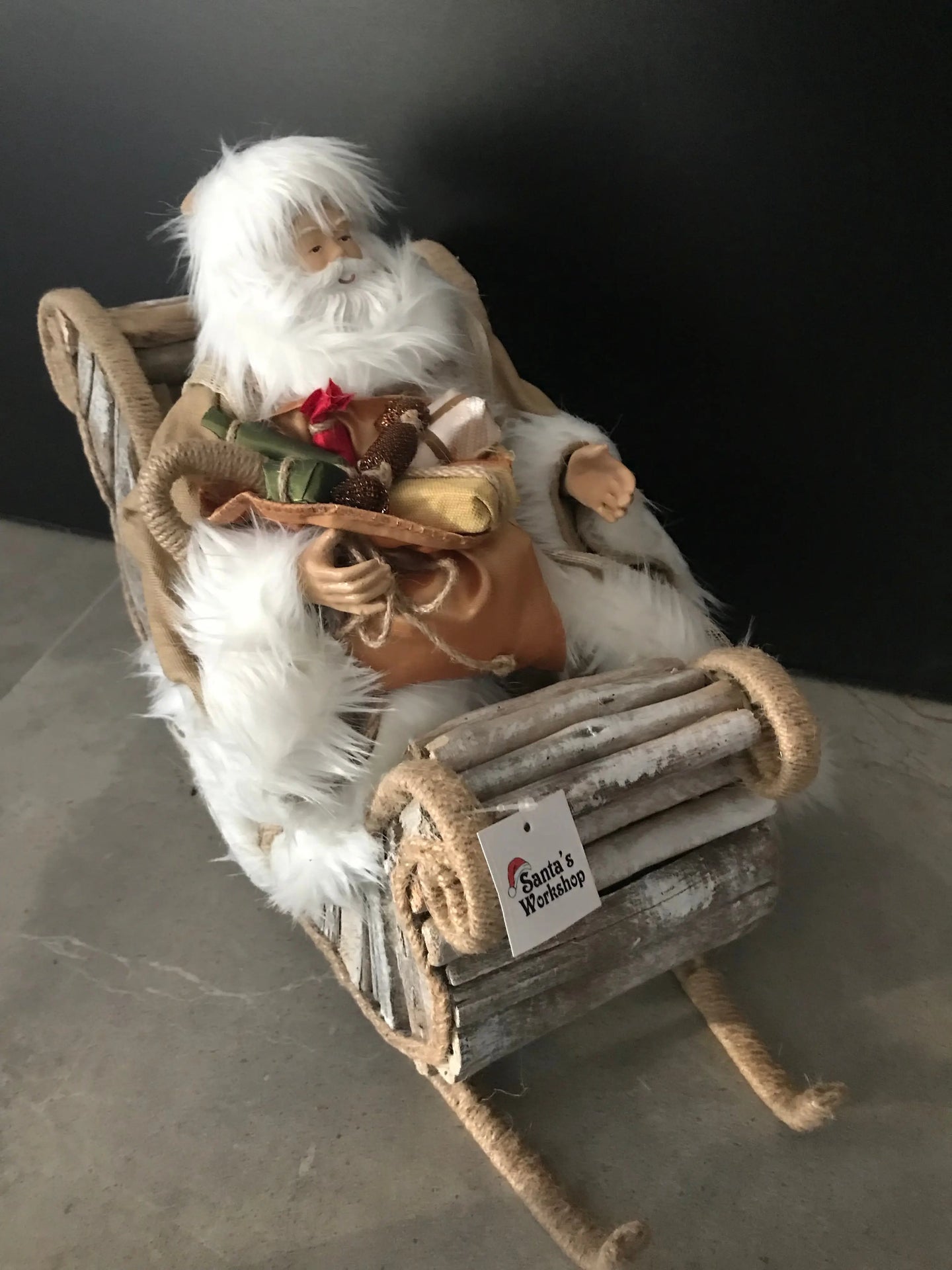 PRE ORDER  14.5 Santa Claus in driftwood sleigh - 40 cm approx Santas Workshop Direct