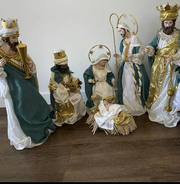 PRE ORDER Blue white Christmas Holy Family Nativity set / scene with manger  -35 - 50 cm approx Santas Workshop Direct