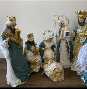 PRE ORDER Blue white Christmas Holy Family Nativity set / scene with manger  -35 - 50 cm approx Santas Workshop Direct