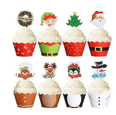 PRE ORDER Christmas  cup cake muffin wrappers with toppers 24 pc Santas Workshop Direct