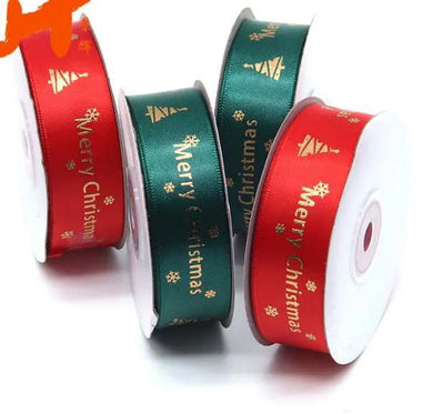 Christmas  satin Ribbon Green 25 mm Santas Workshop Direct