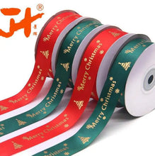 Christmas  satin Ribbon Green 25 mm Santas Workshop Direct