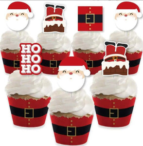 PRE ORDER Christmas cup cake muffin wrappers with toppers 12 pc Santas Workshop Direct