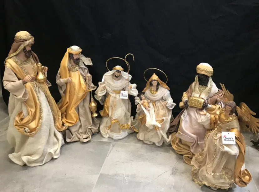 PRE ORDER Gold and white Christmas Holy Family Nativity set / scene with manger  -35-50cm Santas Workshop Direct